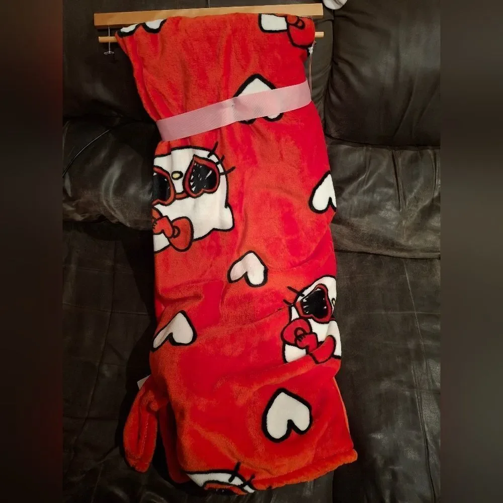 Hello Kitty Red Valentines Heart Sunglasses Throw Blanket